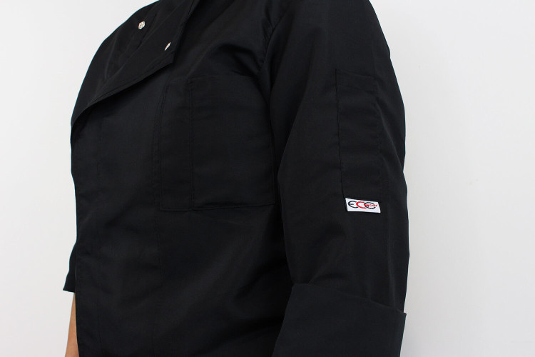Veste de cuisine manches longues Egochef Ottavio Air Plus noire 100% microfibres