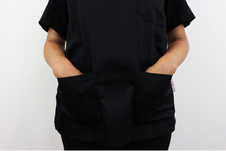 Veste de cuisine manches courtes Egochef Leonardo noire polyester et coton