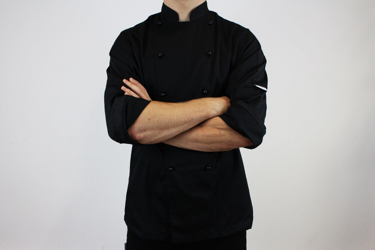 Veste de cuisine manches longues Egochef Safety noire polyester et coton