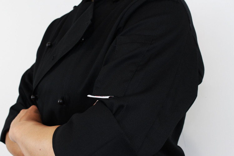 Veste de cuisine manches longues Egochef Safety noire polyester et coton