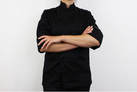 Veste de cuisine manches longues Egochef Safety noire polyester et coton