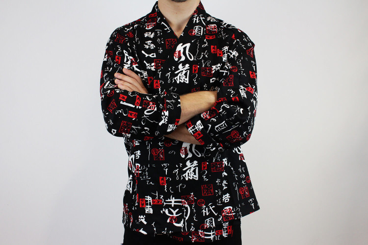 Veste de cuisine manches longues Egochef Sushi motifs japonais 100% coton