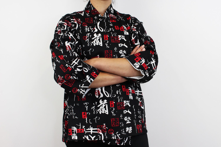 Veste de cuisine manches longues Egochef Sushi motifs japonais 100% coton
