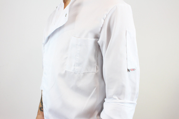 Veste de cuisine manches longues Egochef Cheap Air Plus blanche polyester et coton