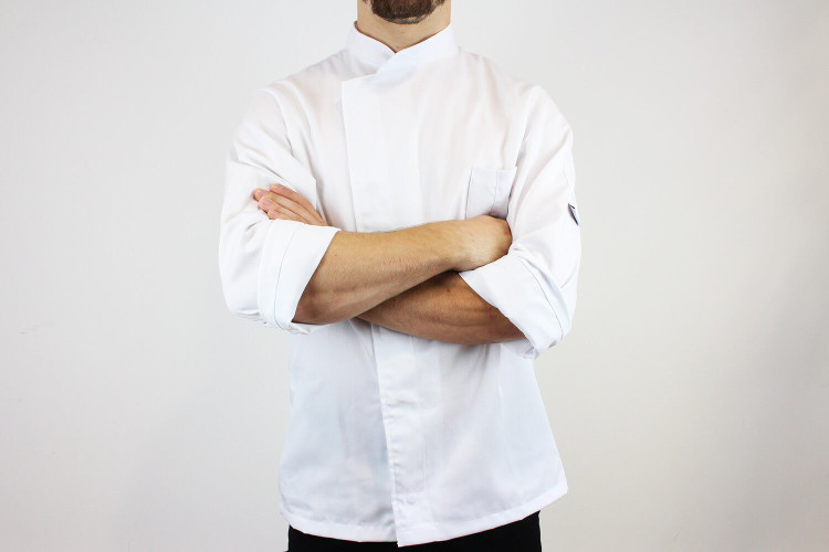 Veste de cuisine manches longues Egochef Cheap Air Plus blanche polyester et coton