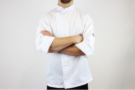Veste de cuisine manches longues Egochef Cheap Air Plus blanche polyester et coton