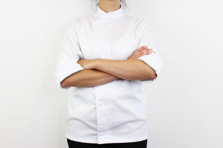 Veste de cuisine manches longues Egochef Cheap Air Plus blanche polyester et coton