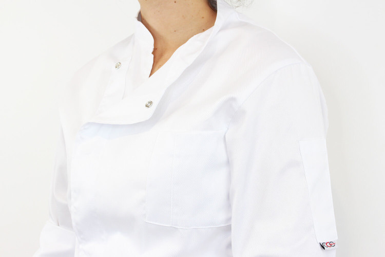Veste de cuisine manches longues Egochef Cheap Air Plus blanche polyester et coton