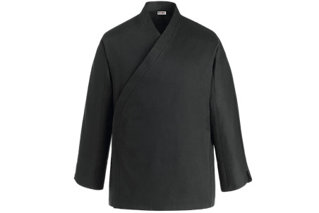 Veste de cuisine manches longues Egochef Sushi noire kimono polyester et coton