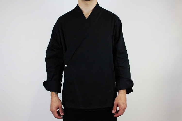 Veste de cuisine manches longues Egochef Sushi noire kimono polyester et coton