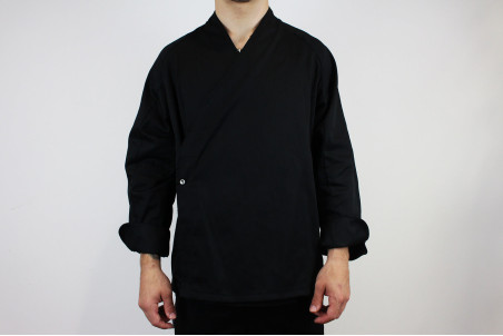 Veste de cuisine manches longues Egochef Sushi noire kimono polyester et coton