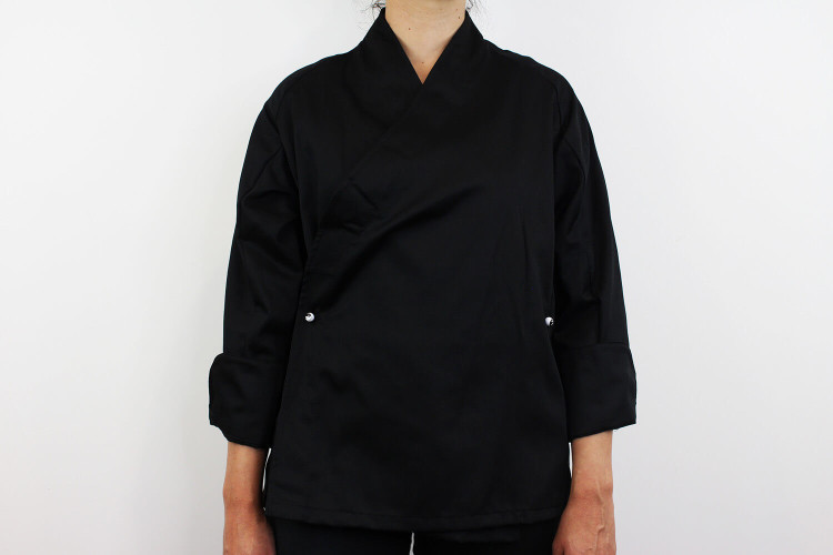Veste de cuisine manches longues Egochef Sushi noire kimono polyester et coton