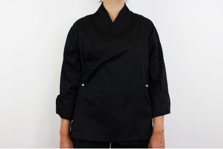 Veste de cuisine manches longues Egochef Sushi noire kimono polyester et coton