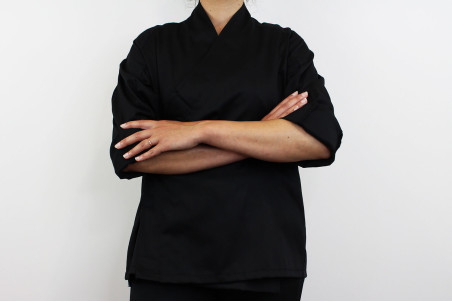 Veste de cuisine manches longues Egochef Sushi noire kimono polyester et coton