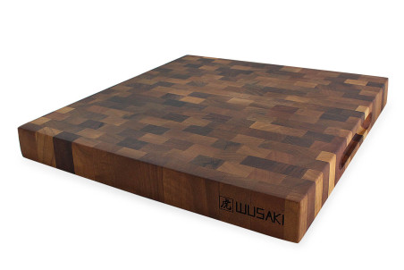 Billot de cuisine Wusaki en noyer damier - 35x35x4cm