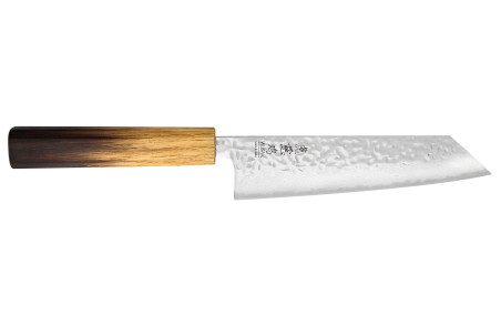 Couteau japonais artisanal bunka Wusaki Yaketa AUS10 lame damassée martelée 17cm