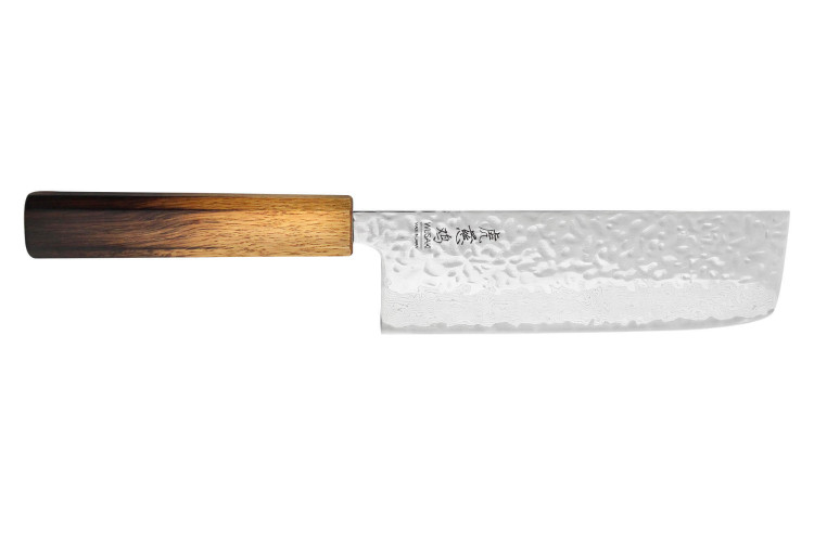 Couteau japonais artisanal nakiri Wusaki Yaketa AUS10 lame damassée martelée 16,5cm