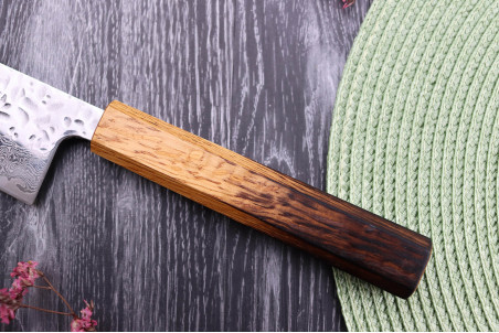 Couteau de chef japonais artisanal Wusaki Yaketa AUS10 lame damassée martelée 24cm