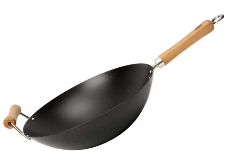 Wok antiadhérent Dexam en acier carbone diamètre 36cm - 2 poignées