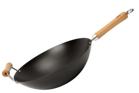 Wok antiadhérent Dexam en acier carbone diamètre 36cm - 2 poignées