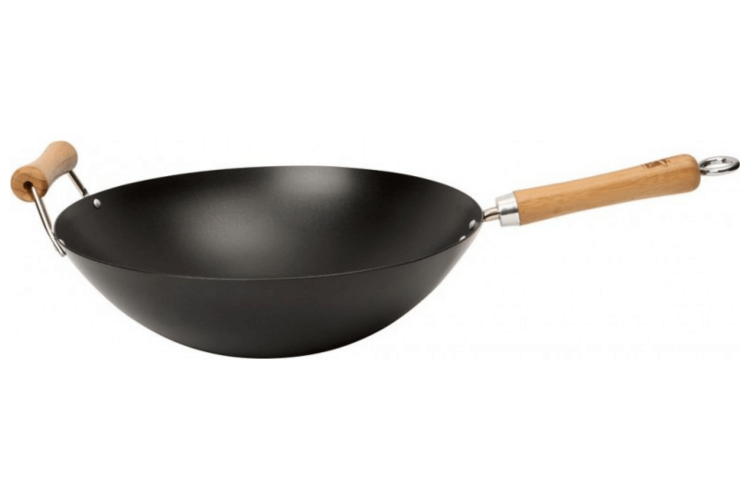 Wok antiadhérent Dexam en acier carbone diamètre 36cm - 2 poignées
