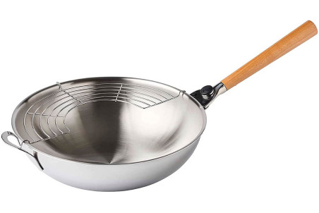 Wok en acier inox Mastrad O'Wok Gourmet avec grille et poignée amovible