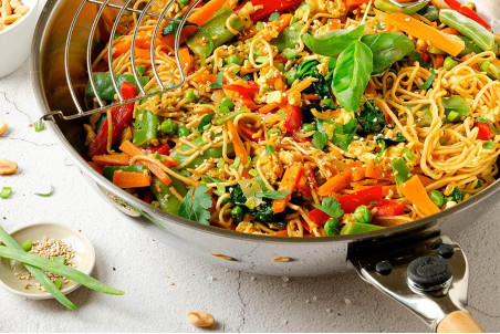 Wok en acier inox Mastrad O'Wok Gourmet avec grille et poignée amovible