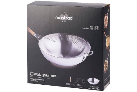Wok en acier inox Mastrad O'Wok Gourmet avec grille et poignée amovible