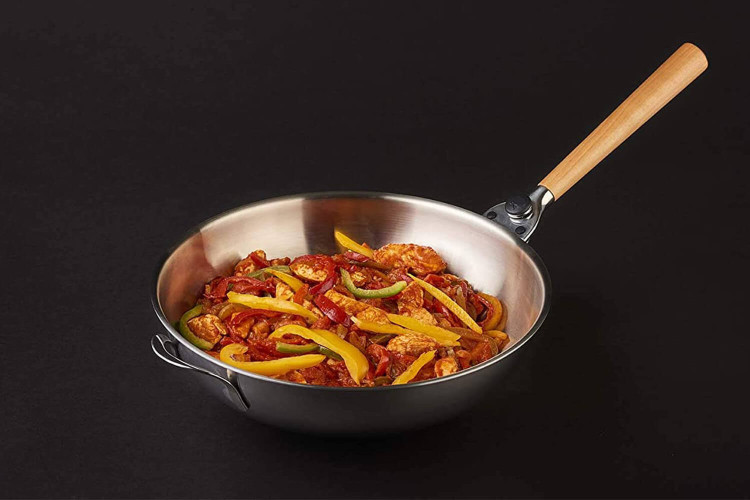 Wok en acier inox Mastrad O'Wok Gourmet avec grille et poignée amovible