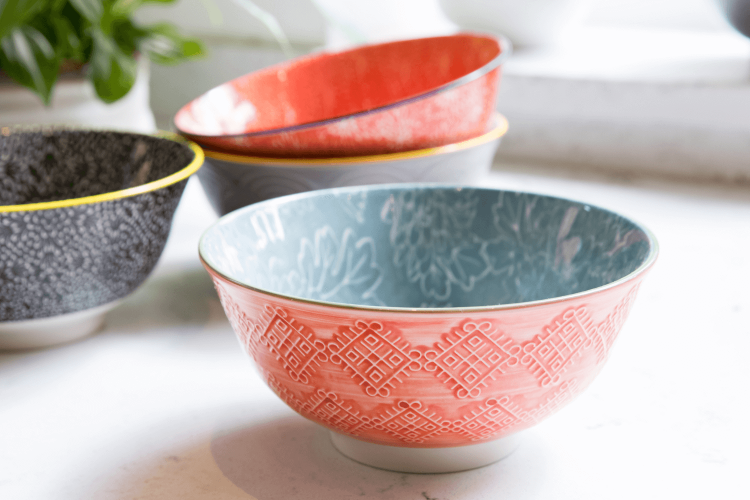 Bol de cuisine Kitchen Craft en grès émaillé - Motif floral gris et rouge