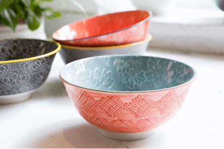 Bol de cuisine Kitchen Craft en grès émaillé - Motif floral gris et rouge