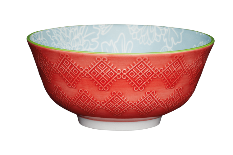 Bol de cuisine Kitchen Craft en grès émaillé - Motif floral gris et rouge
