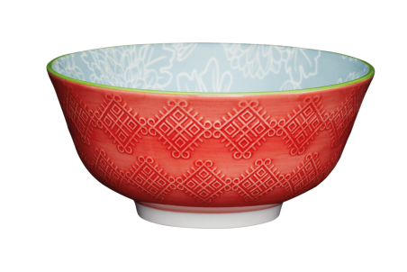 Bol de cuisine Kitchen Craft en grès émaillé - Motif floral gris et rouge