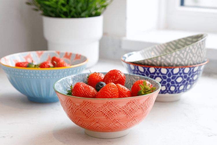 Bol de cuisine Kitchen Craft en grès émaillé - Motif floral gris et rouge