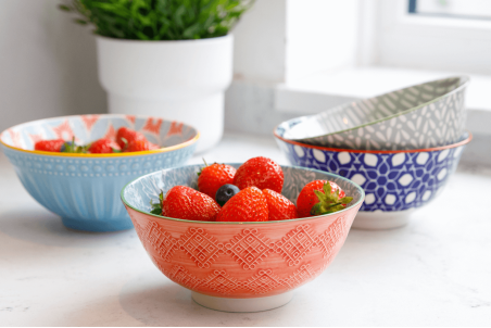 Bol de cuisine Kitchen Craft en grès émaillé - Motif floral gris et rouge