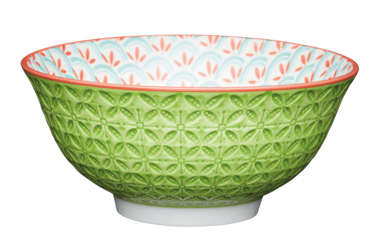 Bol de cuisine Kitchen Craft en grès émaillé - Motif vert géométrique