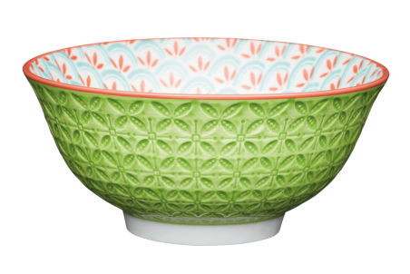 Bol de cuisine Kitchen Craft en grès émaillé - Motif vert géométrique