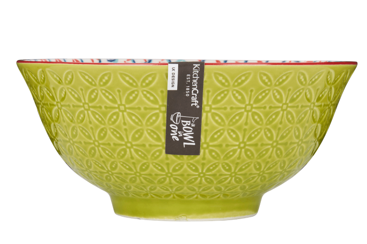 Bol de cuisine Kitchen Craft en grès émaillé - Motif vert géométrique