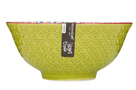 Bol de cuisine Kitchen Craft en grès émaillé - Motif vert géométrique
