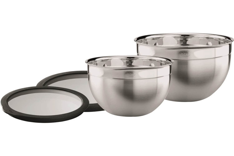 Lot de 2 saladiers Rösle en inox 18/10 avec 2 couvercles fraîcheur