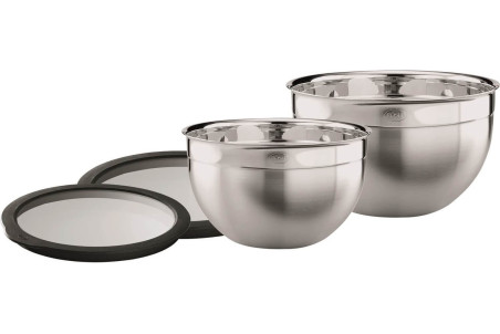 Lot de 2 saladiers Rösle en inox 18/10 avec 2 couvercles fraîcheur