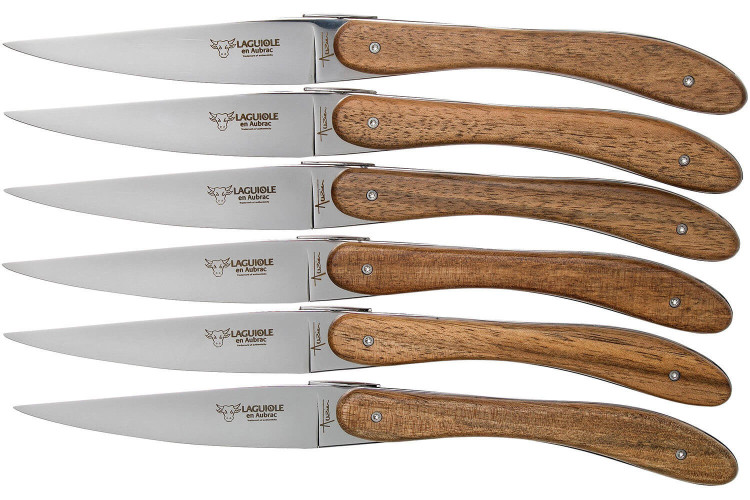 Coffret Laguiole en Aubrac L'Ecir - 6 couteaux de table inox et noyer
