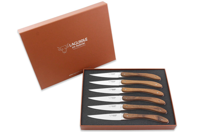 Coffret Laguiole en Aubrac L'Ecir - 6 couteaux de table inox et noyer