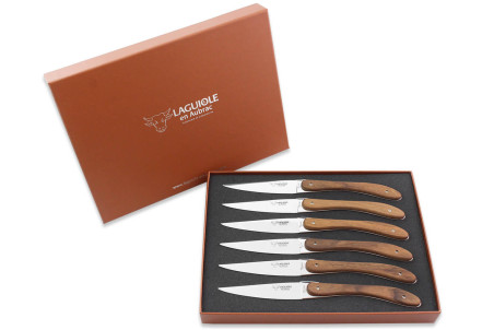 Coffret Laguiole en Aubrac L'Ecir - 6 couteaux de table inox et noyer