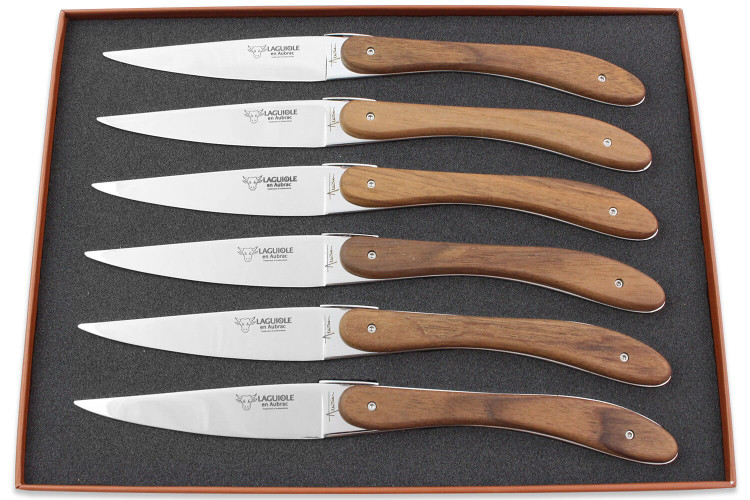 Coffret Laguiole en Aubrac L'Ecir - 6 couteaux de table inox et noyer