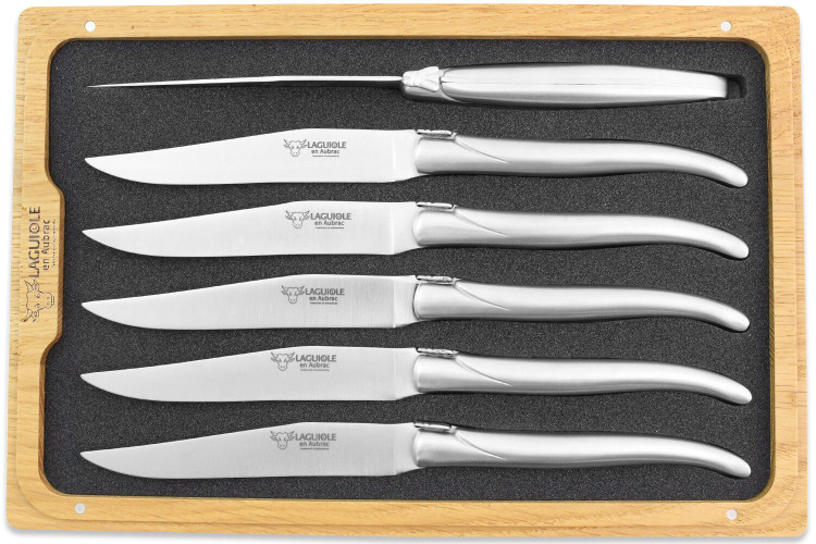 Coffret Laguiole en Aubrac - 6 couteaux de table tout inox manche mat