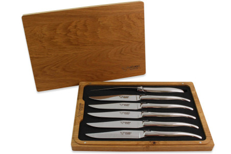 Coffret Laguiole en Aubrac - 6 couteaux de table tout inox manche brillant