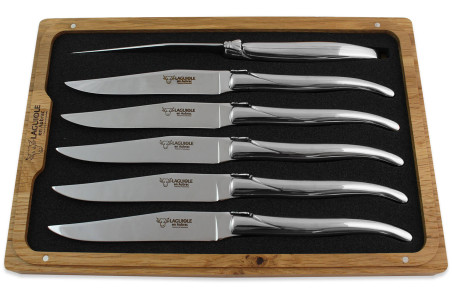 Coffret Laguiole en Aubrac - 6 couteaux de table tout inox manche brillant
