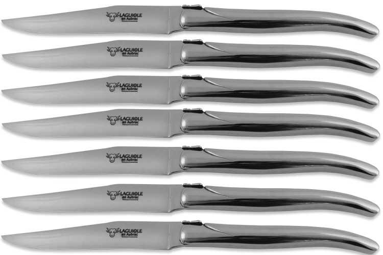 Coffret Laguiole en Aubrac - 6 couteaux de table tout inox manche brillant