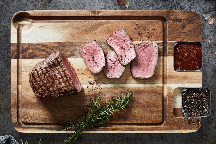 Planche à découper en bois d'acacia Steak Champ 42x27x1,6cm